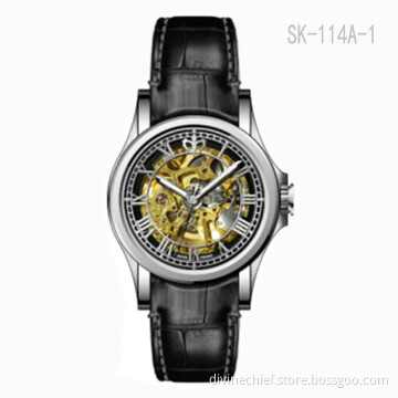 Fashion Leather Watch Band Watch Automatic Skeleton Movement Man Wrist Watch